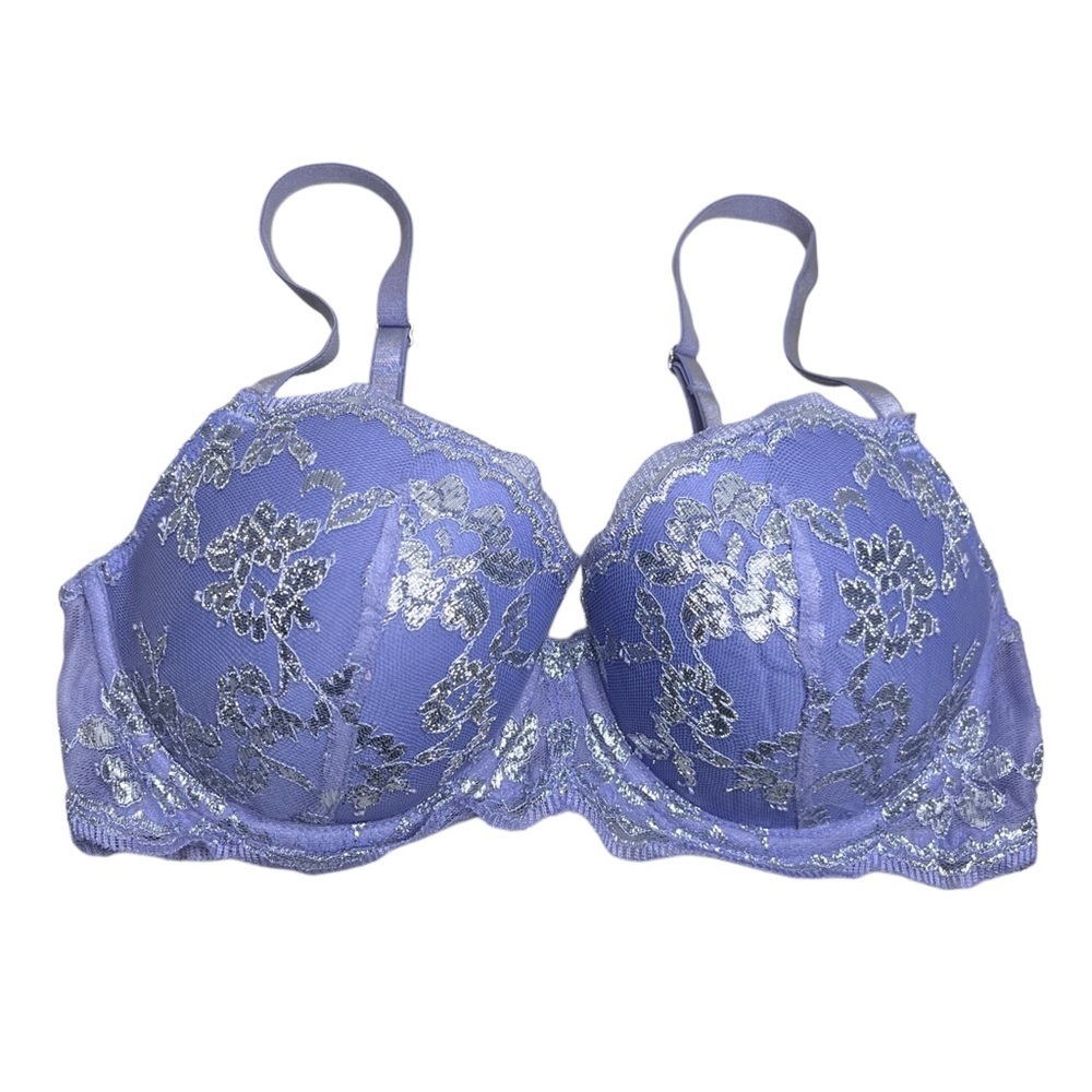 Victoria's Secret Dream Angles Lavendar Floral Foiled Lace Sz 32D Bra